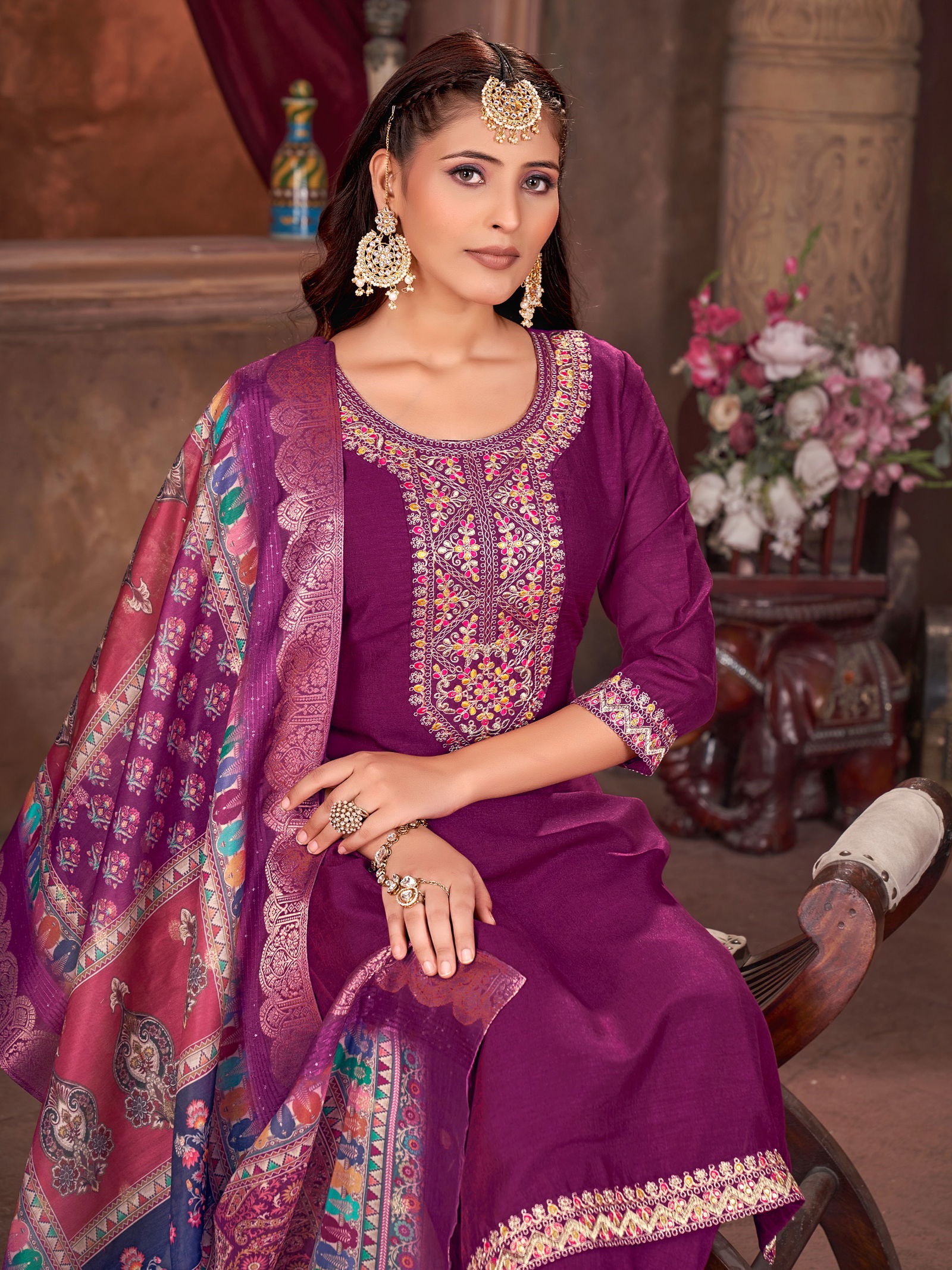 Galaxy By Banwery Vichitra Silk Designer Readymade Suits Wholesale Price In Surat